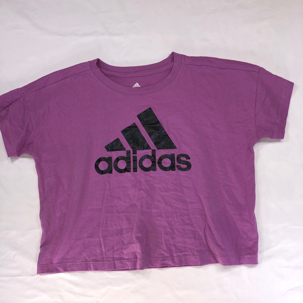 Adidas Girls Purple Logo T-Shirt Loose Fit Short Sleeve Tee Size M 10/12